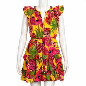 Farm Rio Tropical Print Tiered Dress M Bright Color Cotton